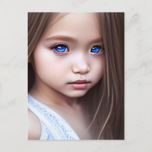 CARTE POSTALE PEINTURE DE PETITE FILLE AUX YEUX BL