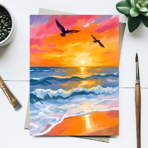 Carte Postale Peinture de plage à l'aquarelle Coucher de soleil
