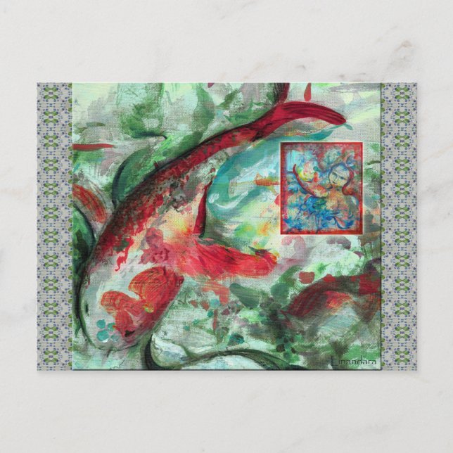 Carte Postale Peinture de poissons de carpe de Koi (Devant)