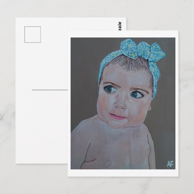 Carte Postale Peinture de portrait de bébé par Alfred Fox (Devant / Derrière)