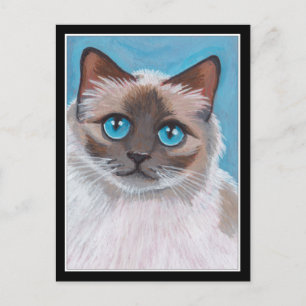 Carte Postale Peinture de portrait de chat bleu teinté
