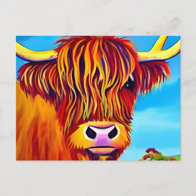 Carte Postale Peinture de portrait de vache Highland (Devant)