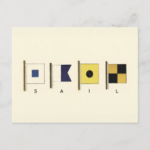 Carte Postale Peinture de quatre drapeaux avec voile écrite sous
