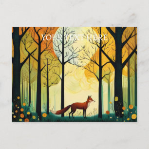 Carte Postale Peinture de renard de la forêt printanière