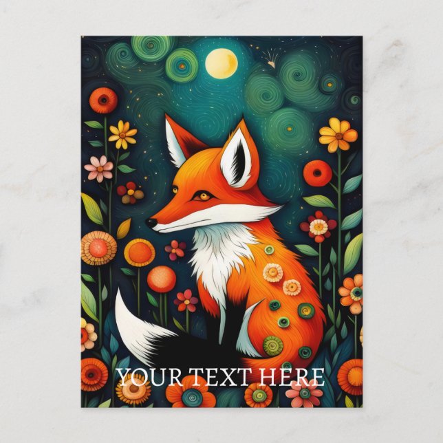 Carte Postale Peinture de renard floral de printemps (Devant)