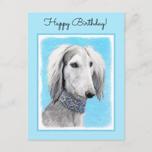 Carte Postale Peinture de Saluki (Argent) - Joli art original de (Devant)