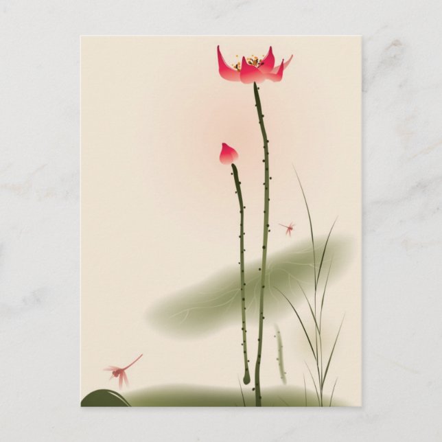 Carte Postale Peinture de style oriental, grand Lotus (Devant)