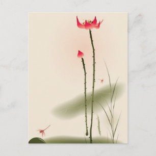 Carte Postale Peinture de style oriental, grand Lotus