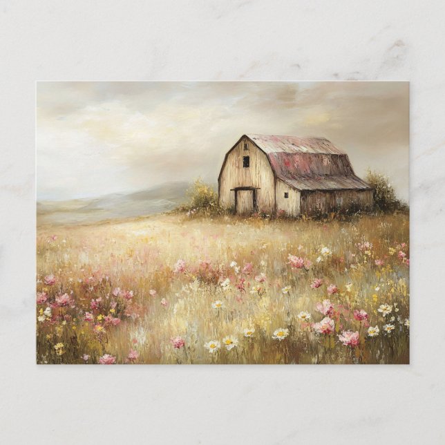 Carte Postale Peinture de terrain Fleur sauvage de grange blanch (Devant)