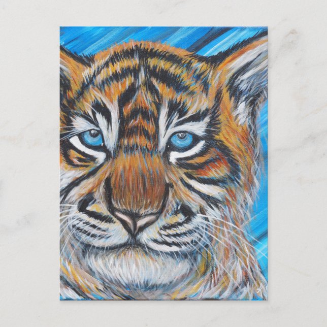 Carte Postale Peinture de tigre à oeil bleu (Devant)