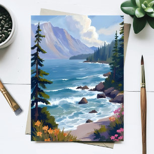 Carte Postale Peinture de voyage à l'aquarelle du lac Tahoe Tide
