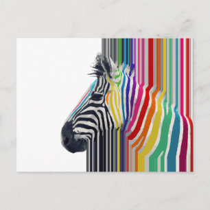 Carte Postale Peinture de zèbre à rayures vibrantes colorées