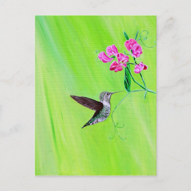 Carte Postale Peinture des colibris et des petits pois (Devant)