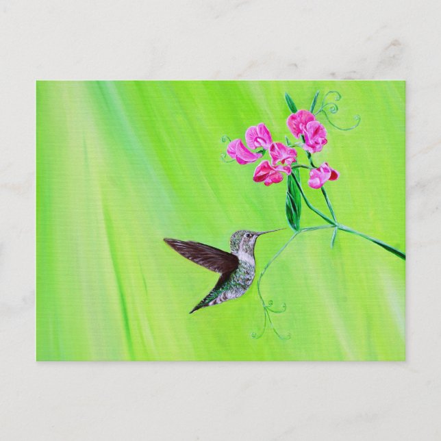 Carte Postale Peinture des colibris et des petits pois (Devant)