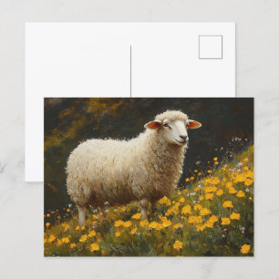 Carte Postale Peinture des fleurs de papillon de mouton