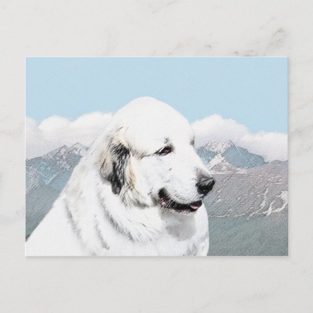 Carte Postale Peinture des Grands Pyrénées - Art canin original (Devant)