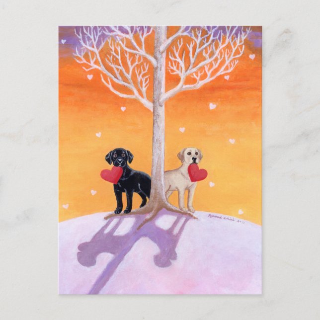Carte Postale Peinture des labradors d'hiver (Devant)