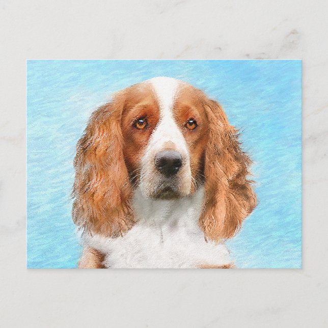 Carte Postale Peinture d'espagnol Welsh Springer - Art original  (Devant)
