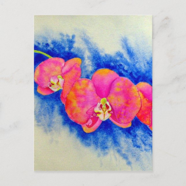 Carte Postale Peinture d'orchidée romantique orange rose (Devant)