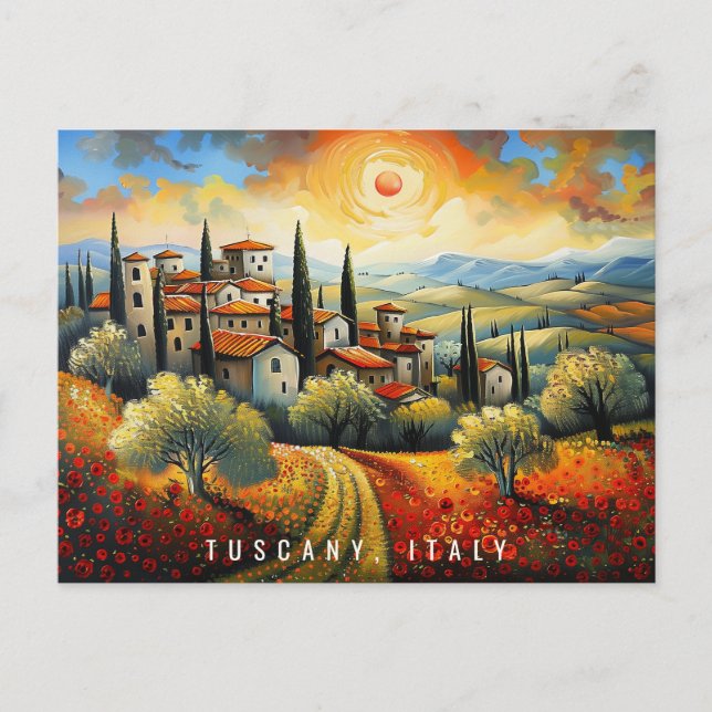 Carte Postale Peinture du coucher du soleil en Toscane | Italie  (Devant)