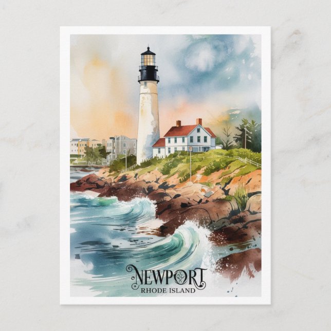 Carte Postale Peinture du phare de Newport, Rhode Island (Devant)