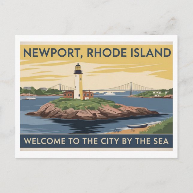Carte Postale Peinture du phare de Newport, Rhode Island (Devant)