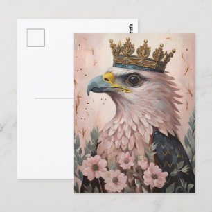 Carte Postale Peinture d'un faucon rose avec couronne or