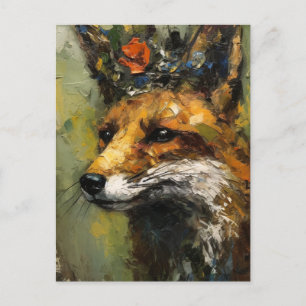 Carte Postale Peinture d'un Renard Rouge dans une Couronne