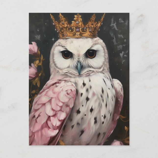 Carte Postale Peinture d'une chouette avec couronne (Devant)