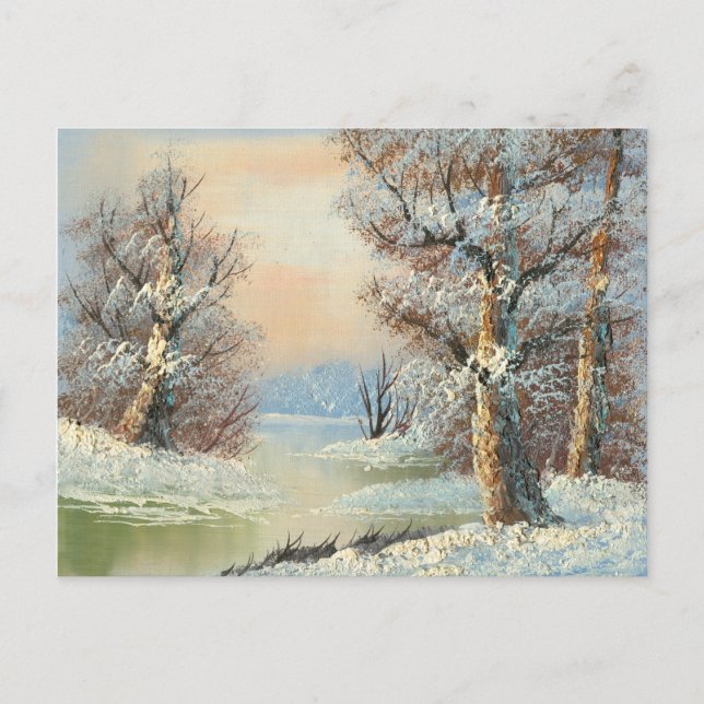 Carte Postale Peinture d'une forêt d'hiver et d'une rivière (Devant)