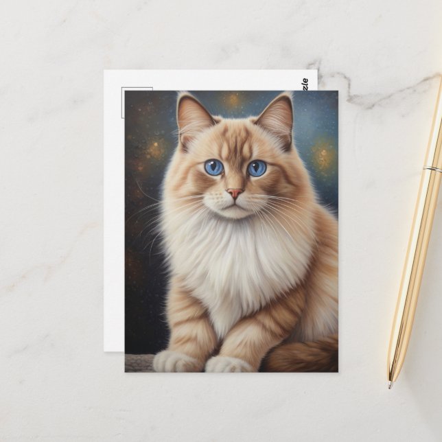 Carte Postale Peinture élégante de chats Ragdoll (Devant/Arrière en situation)