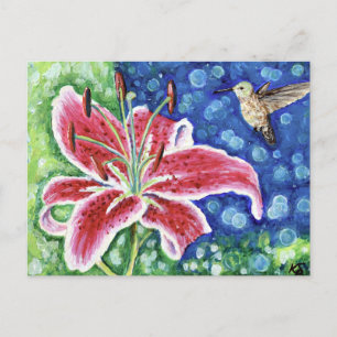 Carte Postale Peinture en lys de colibri et de stargazer
