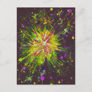 Carte Postale Peinture en plastique rose jaune étoile
