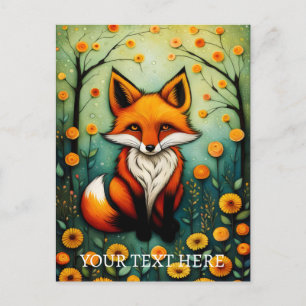 Carte Postale Peinture Fairy Spring Colorful Floral Fox