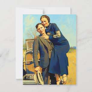 Carte Postale Peinture fausse Bonnie Parker Clyde Barrow 1933