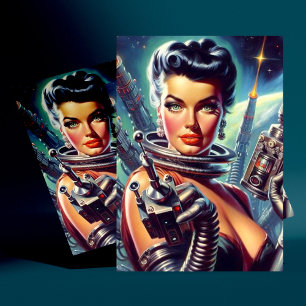Carte Postale Peinture féminine rétro Sci-Fi