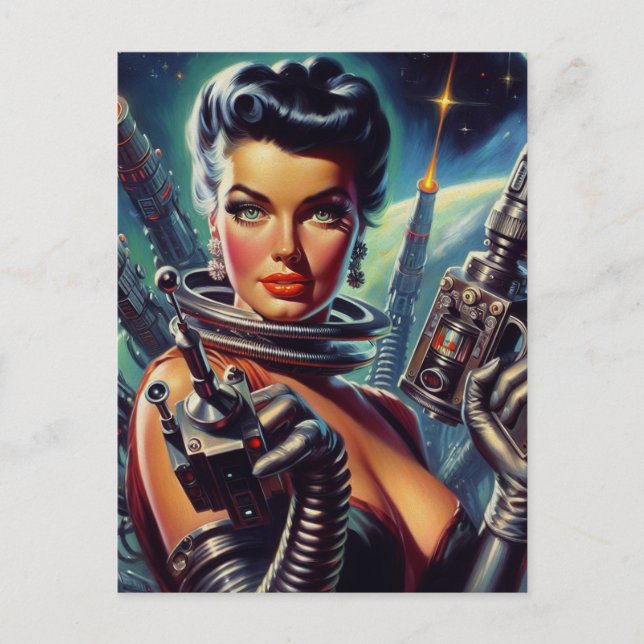 Carte Postale Peinture féminine rétro Sci-Fi (Devant)