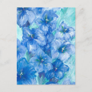 Carte Postale Peinture Fleur sauvage Gentienne Bleue