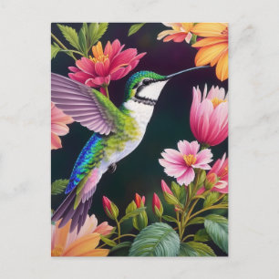 Carte Postale Peinture florale colorée de colibri