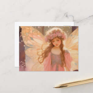 Carte Postale Peinture Imaginaire Fée Rose Cute