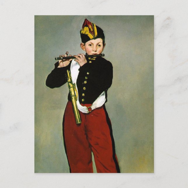 Carte Postale Peinture impressionniste de jeune Flûtiste (Devant)