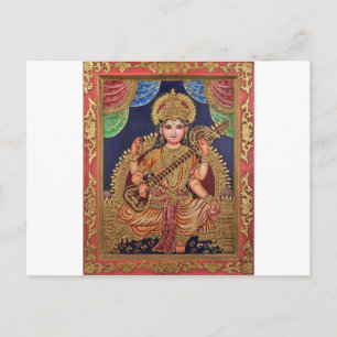 CARTE POSTALE PEINTURE INDIENNE ANTIQUE SARASAWATI