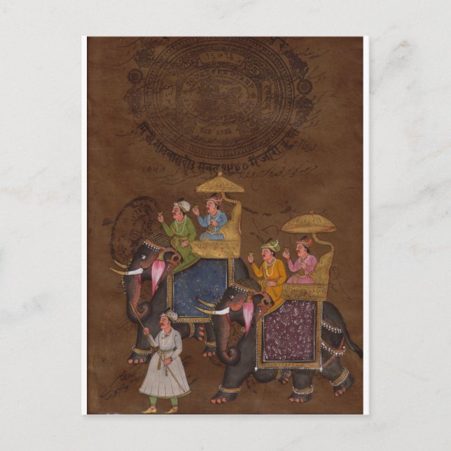 CARTE POSTALE PEINTURE INDIENNE ROI SUR LA PROCESSION D'ÉLÉPHANT (Devant)