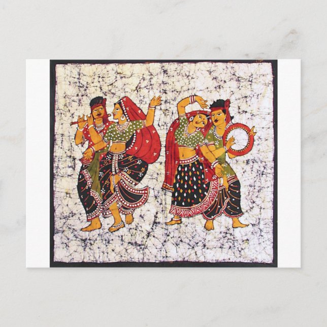 CARTE POSTALE PEINTURE INDIENNE VIBRANTE CLASSIQUE DE BATIK (Devant)