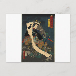 Carte Postale Peinture japonaise ancienne, Samouraï avec crapaud