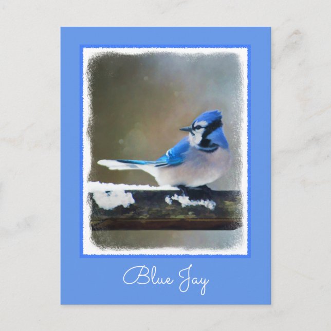Carte Postale Peinture Jay Bleu - Art Oiseau Original (Devant)