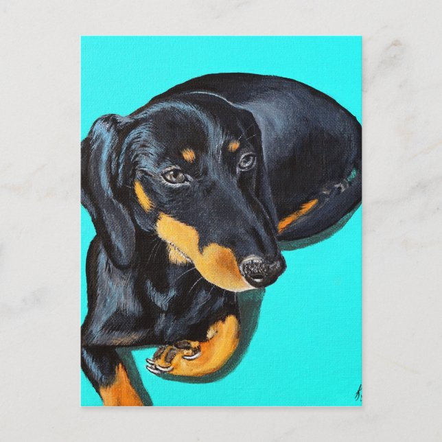 Carte Postale Peinture miniature Dachshund (Devant)