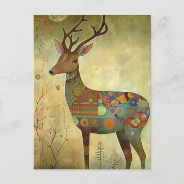 Carte Postale Peinture mixte de cerfs (Devant)