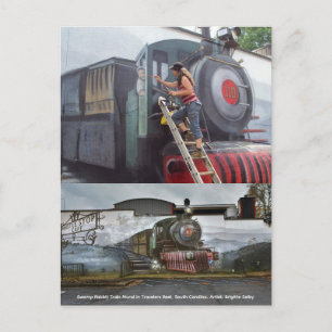Carte Postale Peinture murale du train de lapins de marais