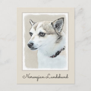 Carte Postale Peinture norvégienne Lundehund - Art original chie